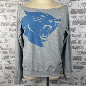 Nike Dri Fit Sweatshirt Women S Carolina Panthers NFL Wide Neck Gray‎ Blue